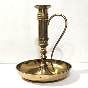 Vintage BRASS Candlestick Primitive Old Fashioned Gold Candle Holder